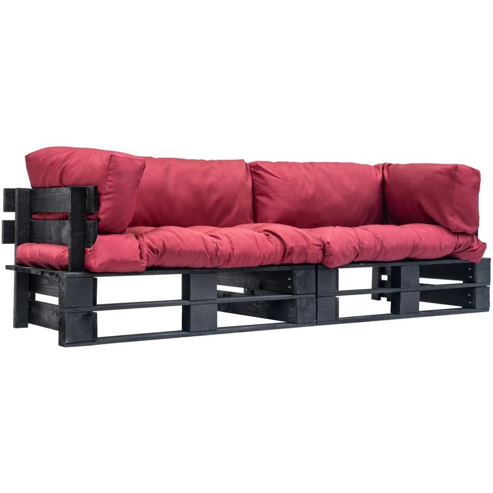 Divani Da Giardino Su Pallet 2 Pz Cuscini Rossi Legno Di Pino - Foto 1