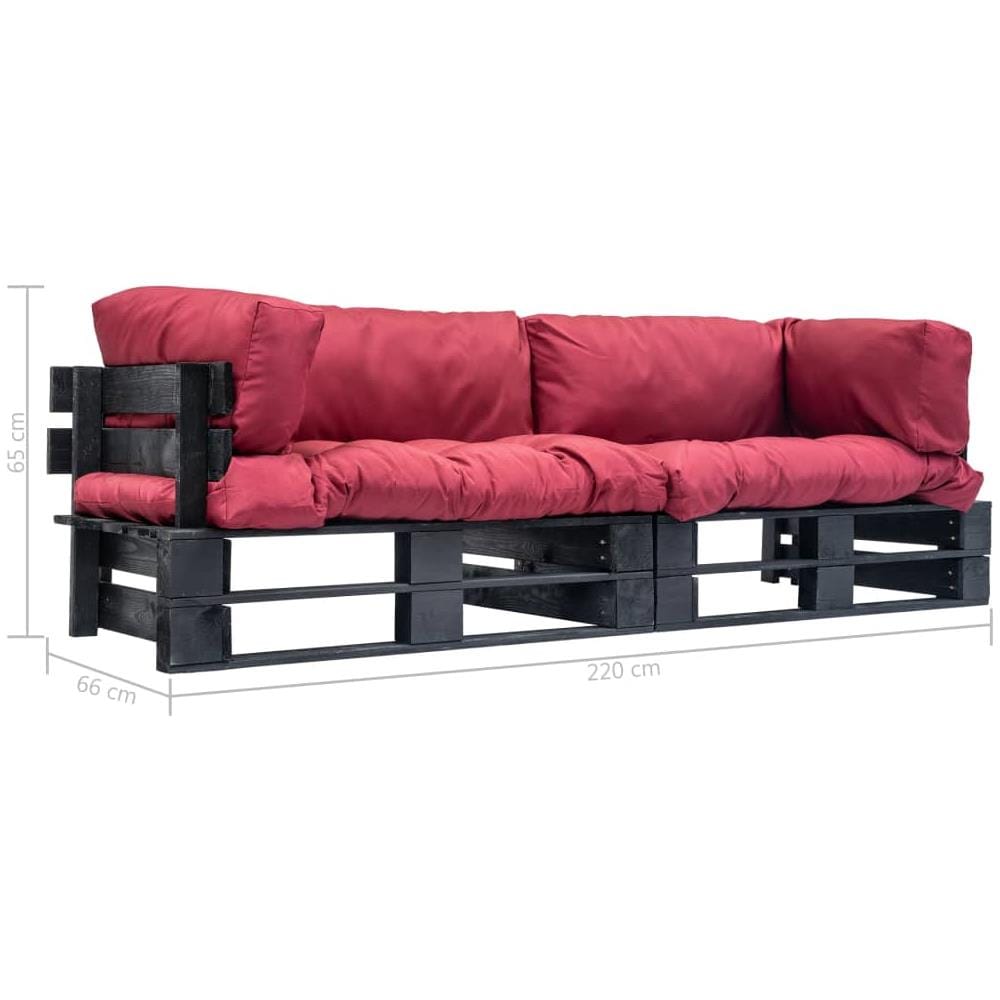 Divani Da Giardino Su Pallet 2 Pz Cuscini Rossi Legno Di Pino - Foto 5