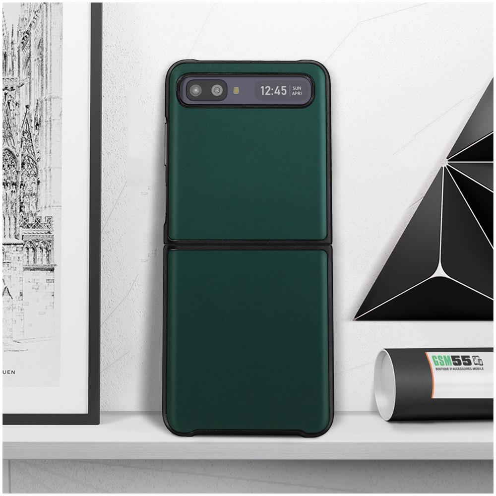Cover Samsung Galaxy Z Flip Rigida In Vera Pelle Due Parti Verde Scuro - Foto 2