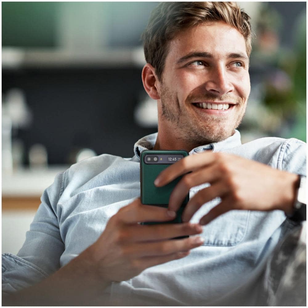 Cover Samsung Galaxy Z Flip Rigida In Vera Pelle Due Parti Verde Scuro - Foto 5