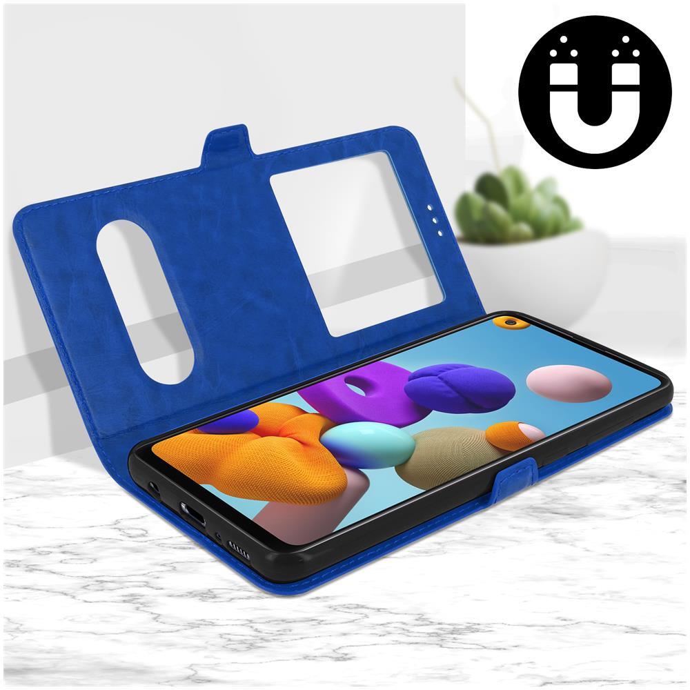 Custodia Samsung Galaxy A21s Doppia Finestra Cover Silicone Blu - Foto 5