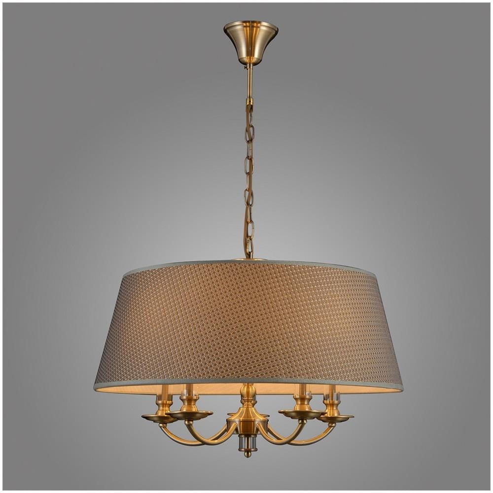 Pendente Classico A Sospensione In Bronzo Antico A 5 Luci Con Paralume Grigio, E14 - Foto 2