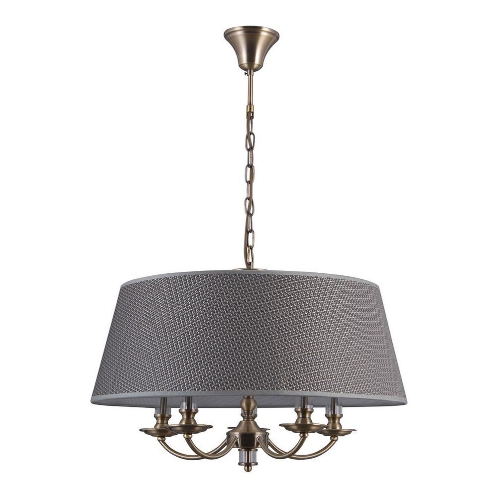 Pendente Classico A Sospensione In Bronzo Antico A 5 Luci Con Paralume Grigio, E14 - Foto 1