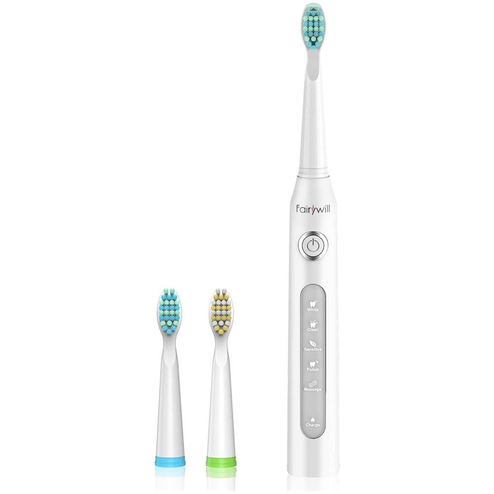 Spazzolino Elettrico Ricaricabile 4 Ore Calcolo Minimo 30 Giorni Usare Dentisti Raccomandano Spazzolino Da Denti Con 5 Opzionale Modi Impermeabili Completamente Lavabile 3 Teste Pennello Bianco Di Fairywill - Foto 1