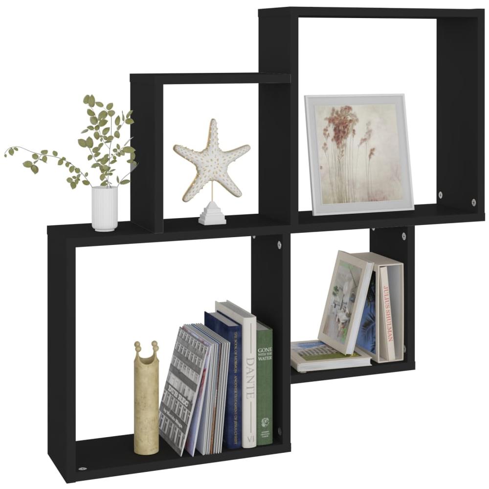 Mensola da Parete a Cubo Nera 80x15x78,5 cm Legno Multistrato - Foto 2