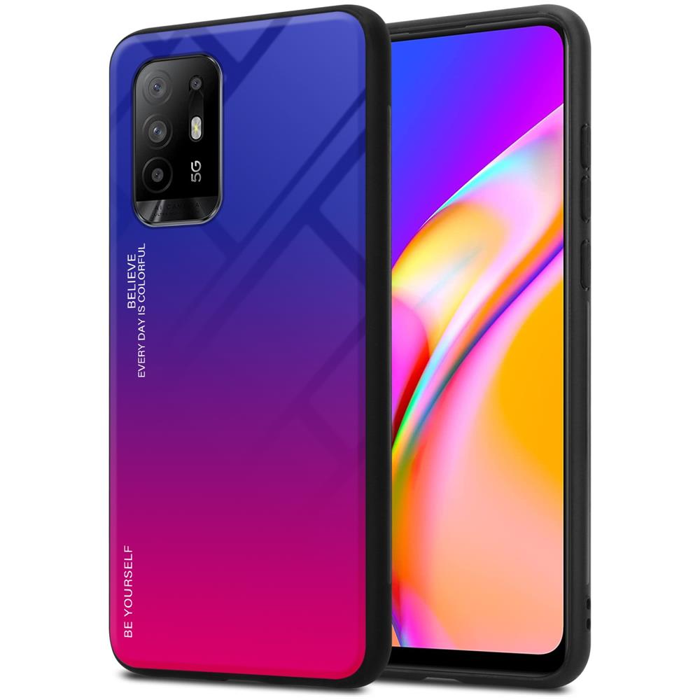 Custodia Compatibile Con Oppo A94 5g In Viola - Rosso - Coperchio Protettivo Bicolore In Vetro Temperato E Silicone Tpu - Foto 1