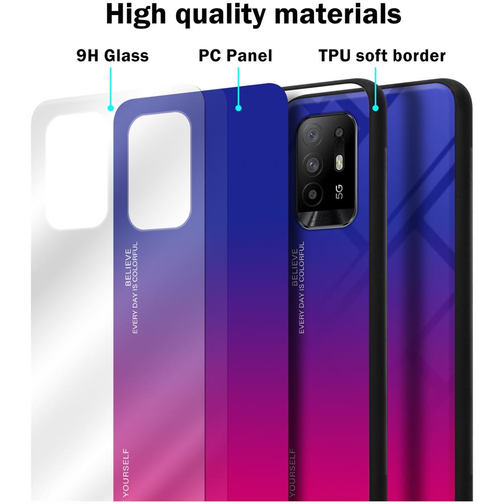 Custodia Compatibile Con Oppo A94 5g In Viola - Rosso - Coperchio Protettivo Bicolore In Vetro Temperato E Silicone Tpu - Foto 6