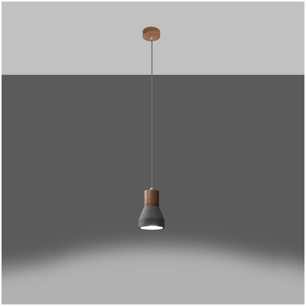 Lampada A Sospenzione In Cemento Qubic Grigio 1200xø100 Mm Legno - Foto 11