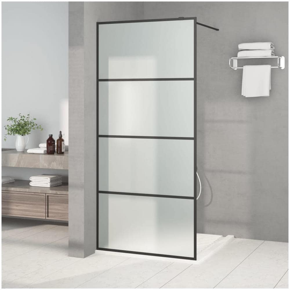 Parete Doccia Walk In Nera 90x195 Cm Vetro Smerigliato Esg - Foto 1