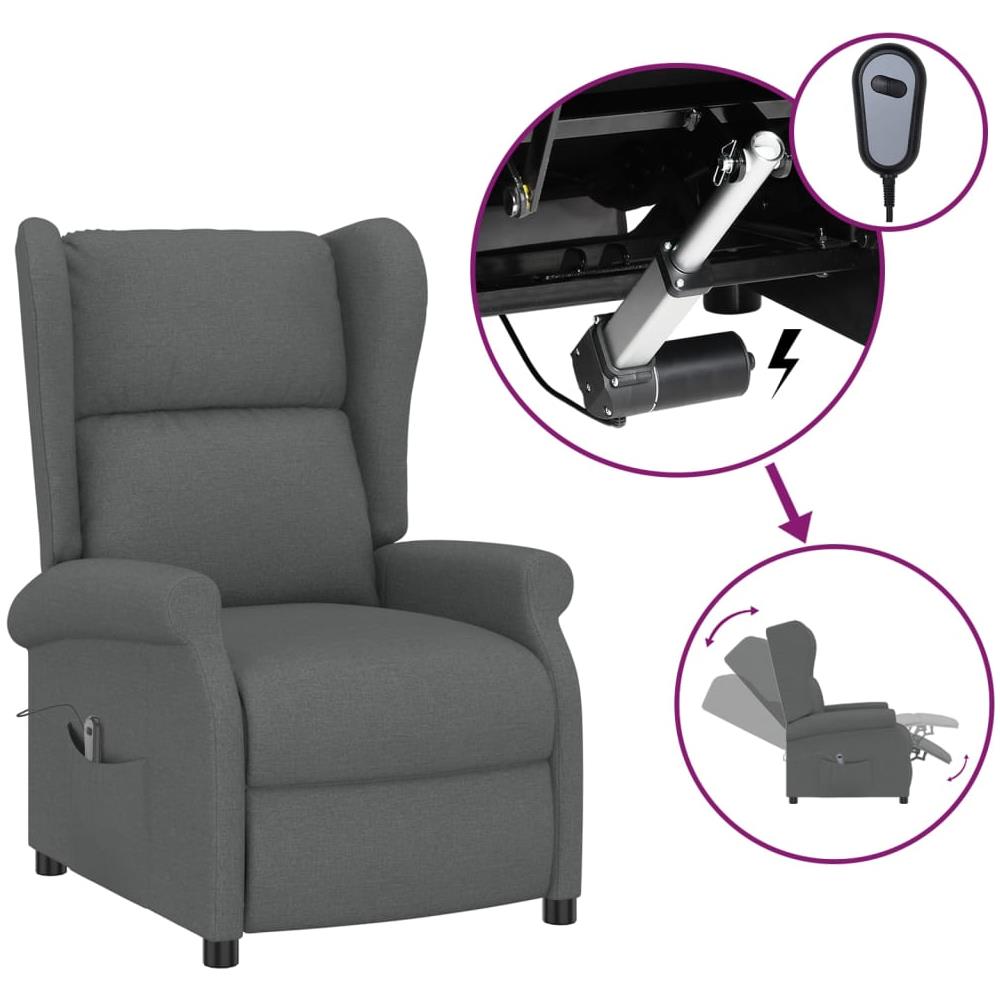 Poltrona Massaggiante Reclinabile Grigio Scuro In Tessuto - Foto 1