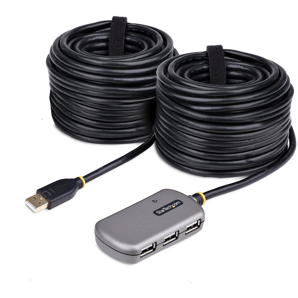 Cavo di Prolunga USB 2.0 da 24m con Hub di Estensione a 4 Porte USB-A, Cavo ripetitore USB attivo, Cavo Prolunga alimentato, alimentatore opzionale da 10 W incluso, protezione ESD - Foto 1