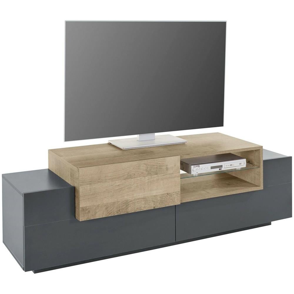 Mobile Porta Tv Pablo, Credenza Bassa Da Soggiorno, Base Porta Tv, 100% Made In Italy, Cm 160x45h51, Antracite E Acero - Foto 2