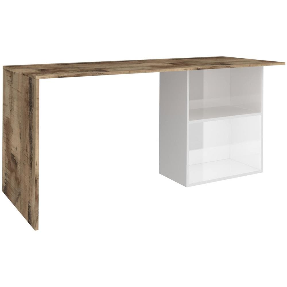 Scrivania Raimondo, Scrittoio Lineare Porta Pc, Tavolo Multiuso Per Ufficio, Scrivania Salvaspazio, 100% Made In Italy, Cm 110x50h75, Bianco Lucido E Acero - Foto 2