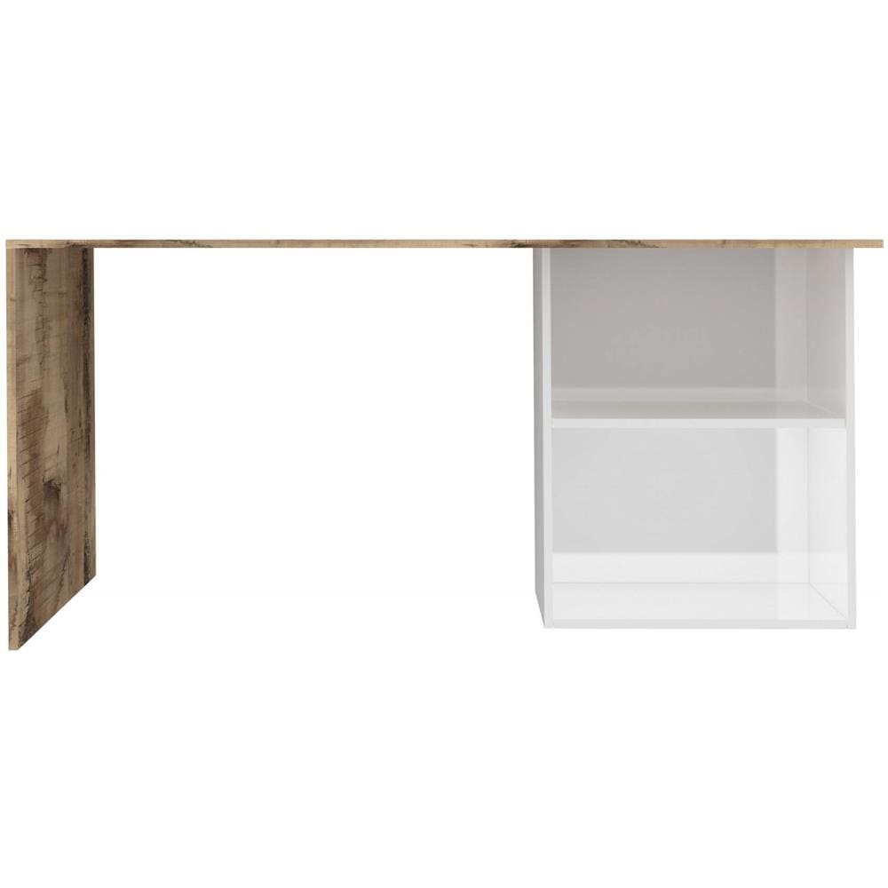 Scrivania Raimondo, Scrittoio Lineare Porta Pc, Tavolo Multiuso Per Ufficio, Scrivania Salvaspazio, 100% Made In Italy, Cm 110x50h75, Bianco Lucido E Acero - Foto 4