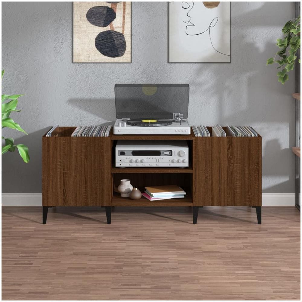 Mobile Porta Dischi Rovere Marrone 121x38x48 Legno Multistrato - Foto 2