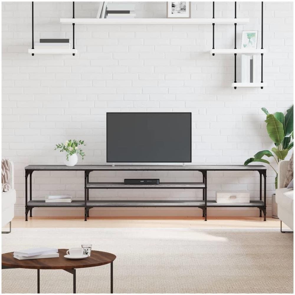 Mobile Tv Grigio Sonoma 201x35x45 Cm Legno Multistrato E Ferro - Foto 1