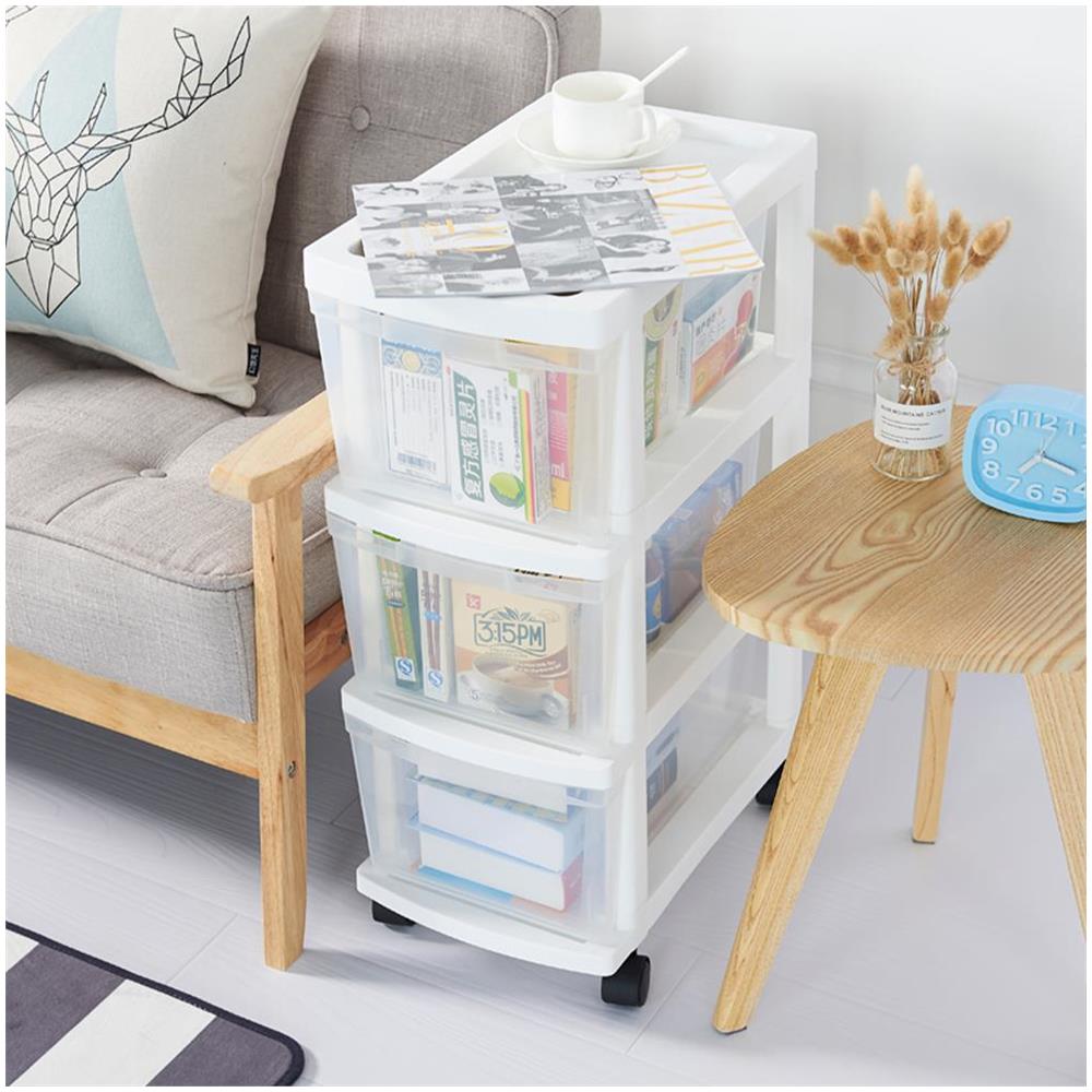 Carrello Cassettiera Portaoggetti Salvaspazio con 3 Ripiani Trasparenti e Ruote - Foto 2