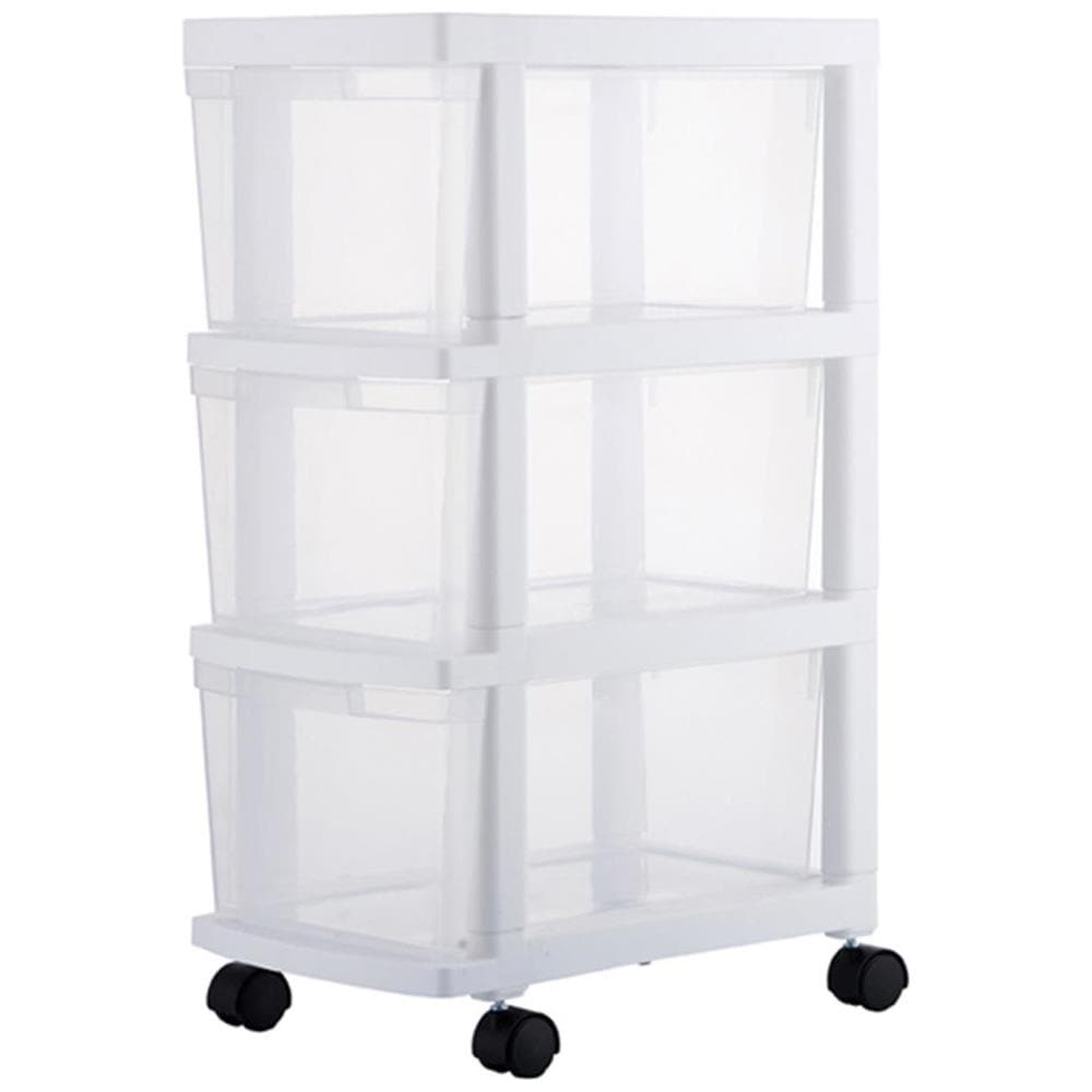 Carrello Cassettiera Portaoggetti Salvaspazio con 3 Ripiani Trasparenti e Ruote - Foto 1