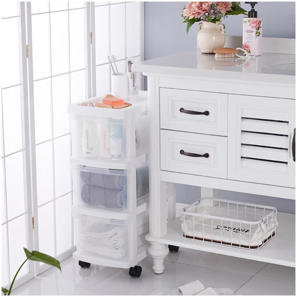 Carrello Cassettiera Portaoggetti Salvaspazio con 3 Ripiani Trasparenti e Ruote - Foto 4