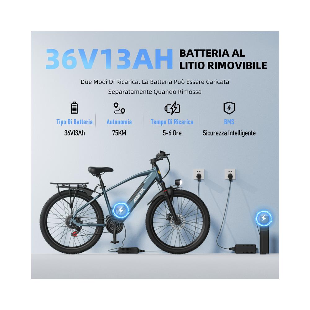 Bicicletta Elettrica S800- 26 Pollici E-bike 250w Batteria Rimovibile 36v10ah Autononomia 30-60km Con Ripiani - Foto 2