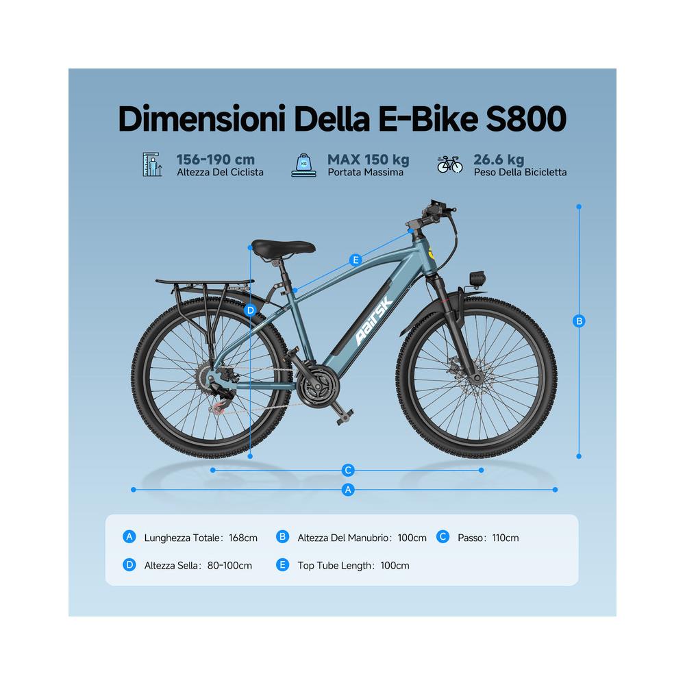 Bicicletta Elettrica S800- 26 Pollici E-bike 250w Batteria Rimovibile 36v10ah Autononomia 30-60km Con Ripiani - Foto 8