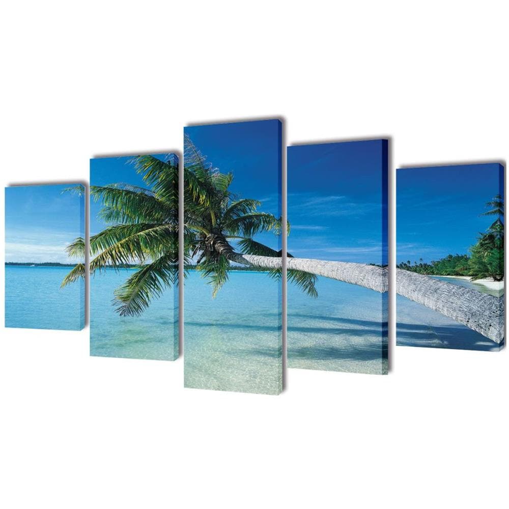 5 Pz Set Stampa Su Tela Da Muro Spiaggia Con Palma 200 X 100 Cm - Foto 1
