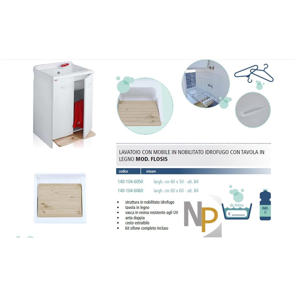 Lavatoio Con Mobile Idrofugo E Cesto Estraibile L Cm 60 X P Cm 50 - Foto 2