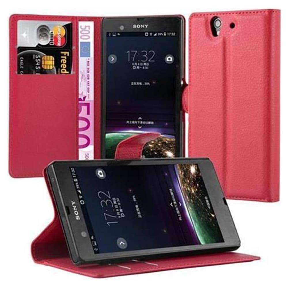 Cadorabo Custodia Compatibile Con Sony Xperia Z In Rosso Carminio - Coperchio Protettiva Con Chiusura Magnetica, Funzione Stand E Tasca Per Le Carte - Foto 1