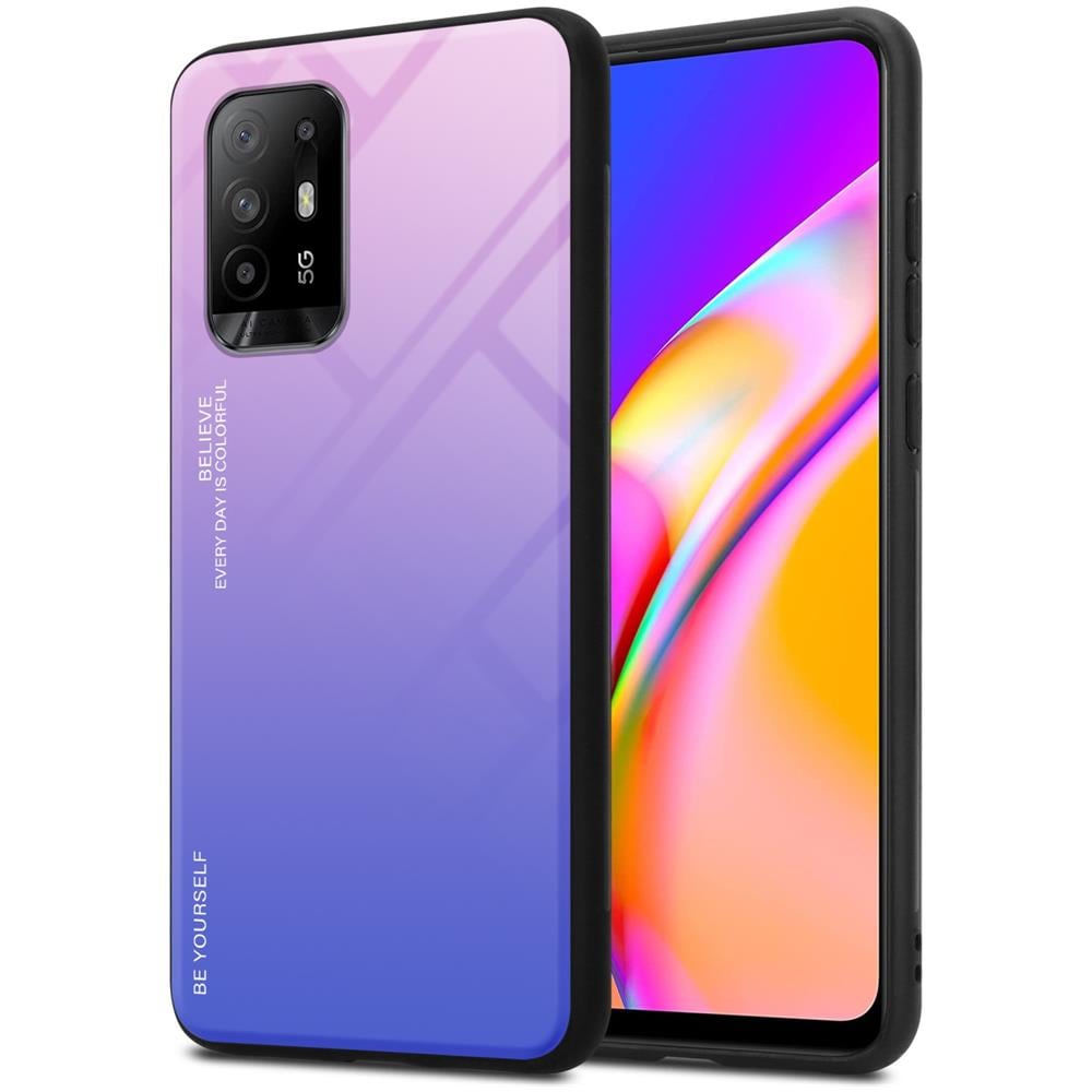 Custodia Compatibile Con Oppo A94 5g In Rosa - Blu - Coperchio Protettivo Bicolore In Vetro Temperato E Silicone Tpu - Foto 1