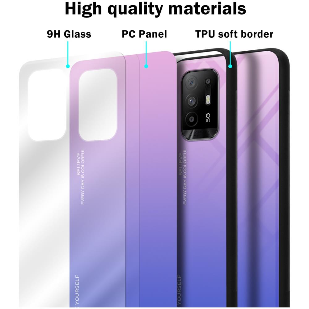 Custodia Compatibile Con Oppo A94 5g In Rosa - Blu - Coperchio Protettivo Bicolore In Vetro Temperato E Silicone Tpu - Foto 6