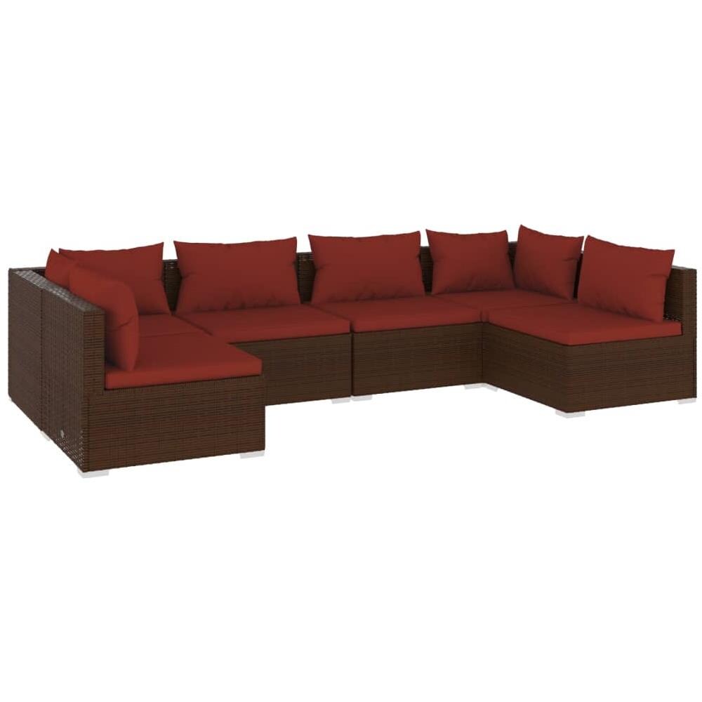 Set Divani Da Giardino 6 Pz Con Cuscini In Polyrattan Marrone - Foto 1
