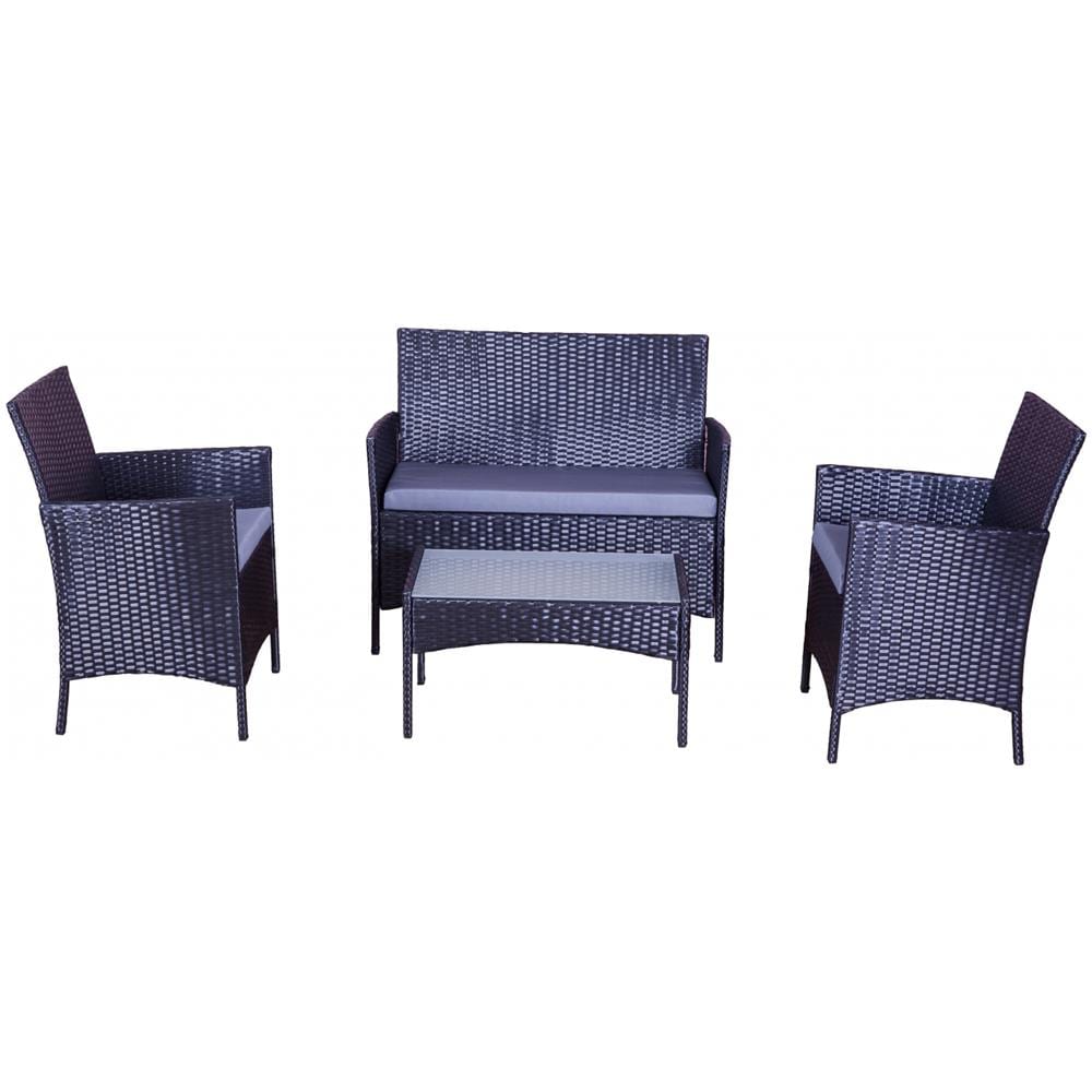 Salotto Da Giardino 4 Posti In Resina Intrecciata Nero/grigio Mykonos - Foto 1