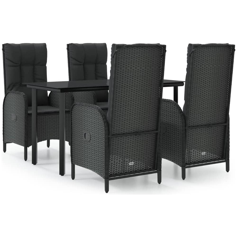Set Da Pranzo Da Giardino 5 Pz Nero Con Cuscini In Polyrattan - Foto 2