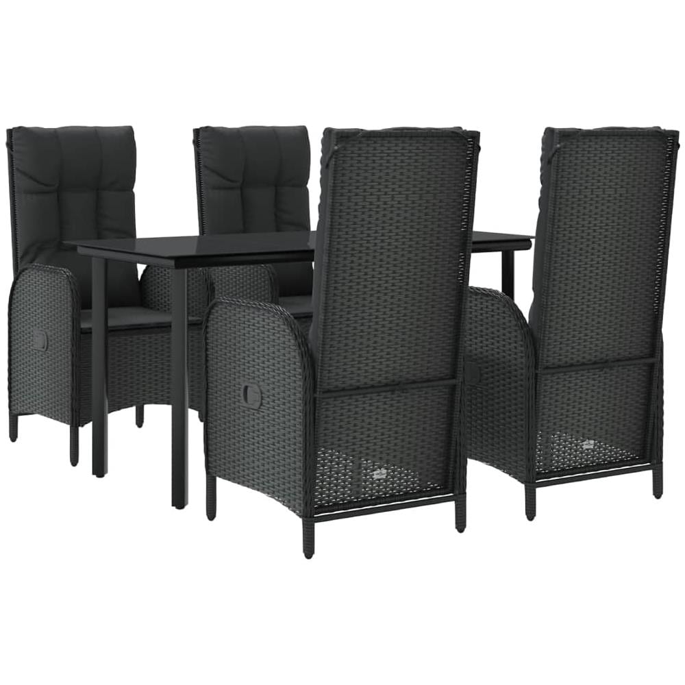 Set Da Pranzo Da Giardino 5 Pz Nero Con Cuscini In Polyrattan - Foto 3