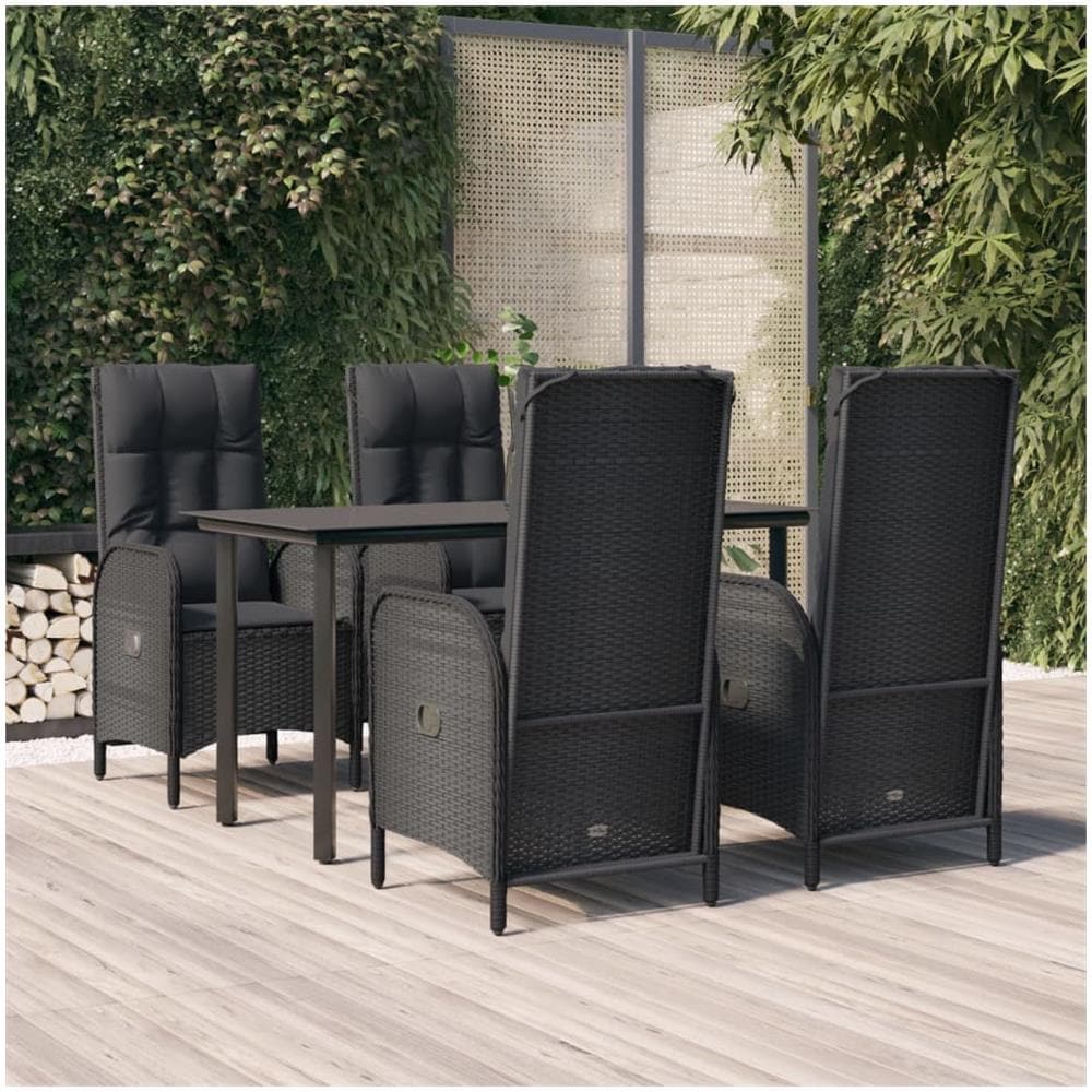 Set Da Pranzo Da Giardino 5 Pz Nero Con Cuscini In Polyrattan - Foto 1