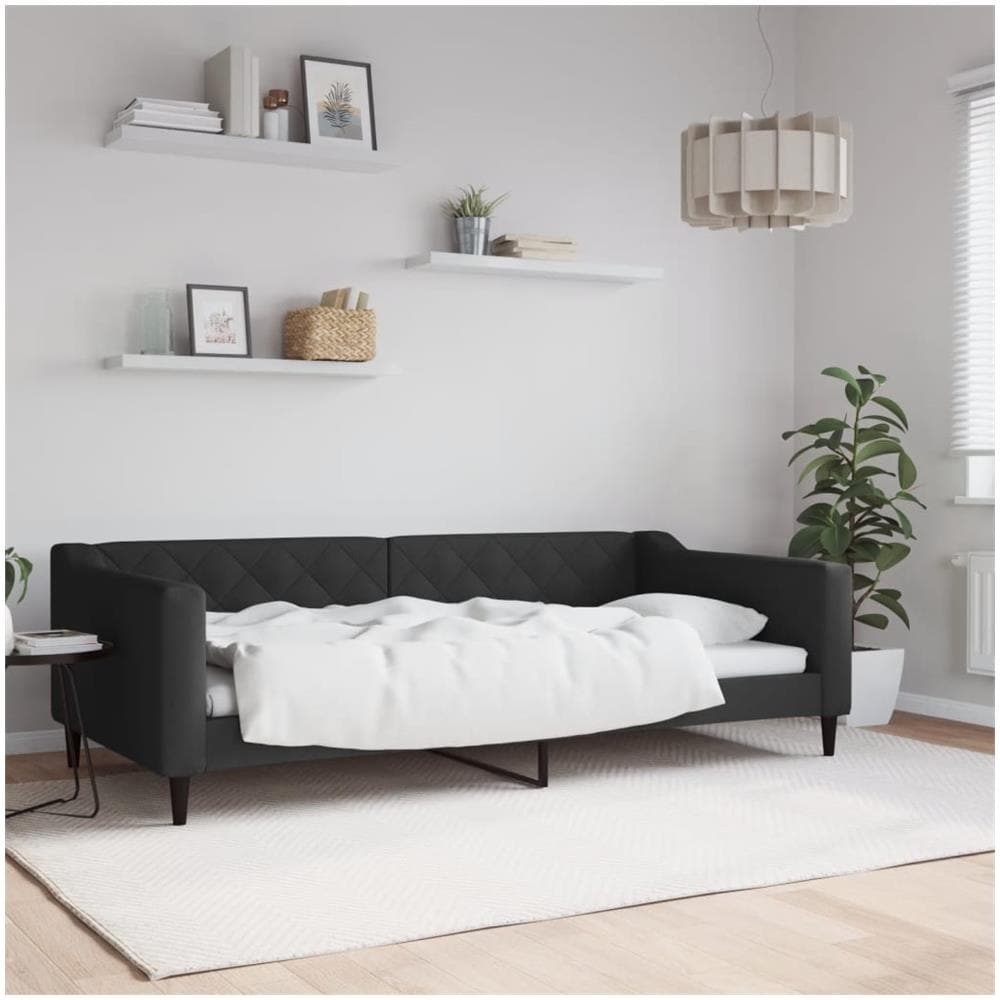 Letto Da Giorno Nero 100x200 Cm In Tessuto - Foto 1