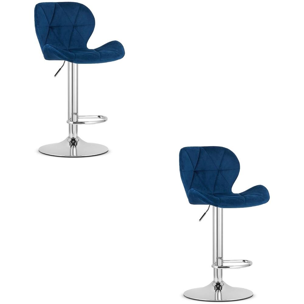 Sgabello in velluto WEST - Blu navy - Base cromata x 2 - Foto 1