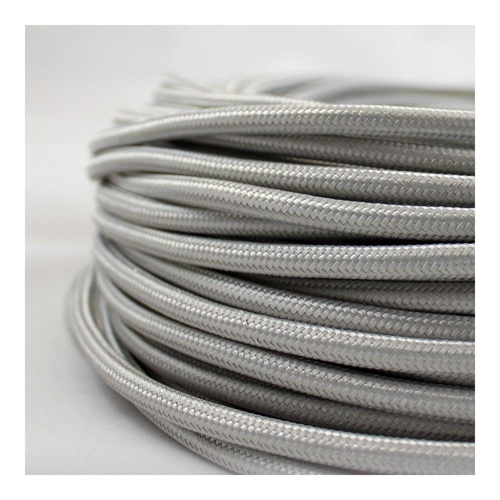 Cavo Elettrico Tondo Rivestito In Tessuto Colorato Argento 50 Metri 2x0,75 Rotondo Per Lampadari, Lampade, Abat Jour, Design. Made In Italy! - Foto 2