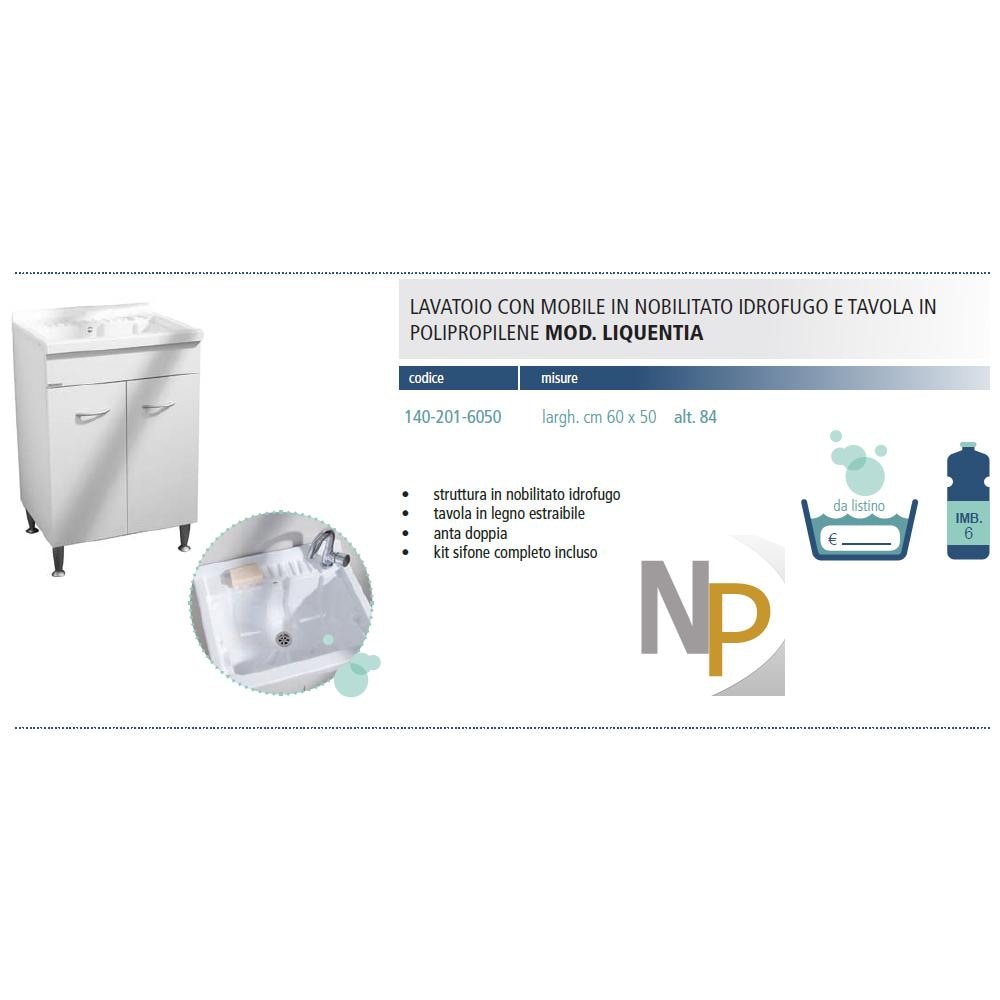 Lavatoio + Mobile Idrofugo E Tavola Polipropilene Lux L Cm 60 X P Cm 50 - Foto 2