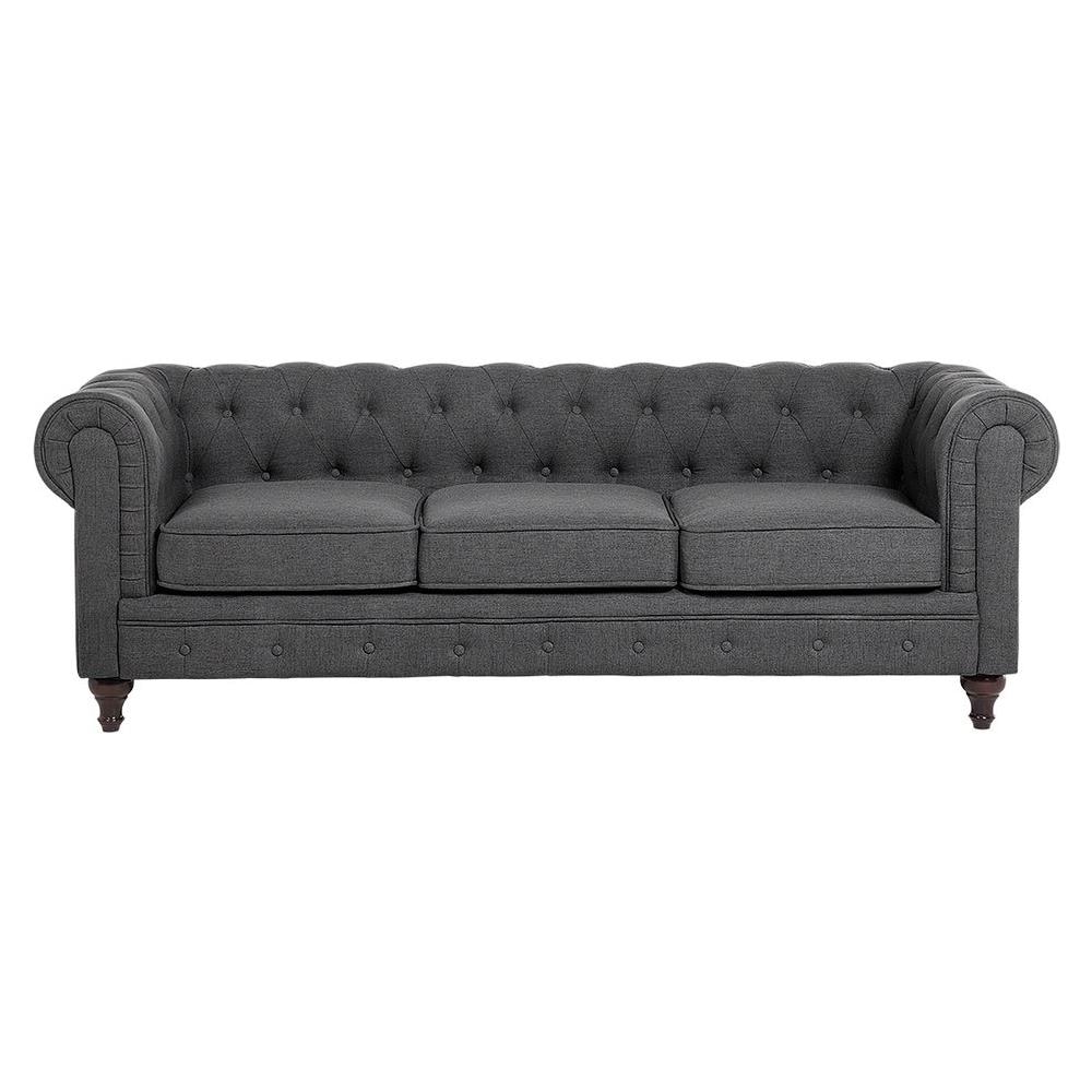 Divano Vintage A 3 Posti In Tessuto Grigio Chesterfield - Foto 1