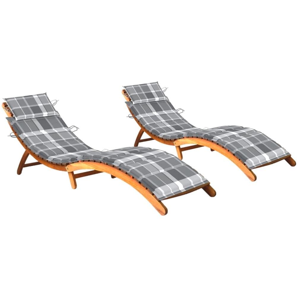 Sdraio 2 pz con Cuscini in Legno Massello di Acacia - Foto 1