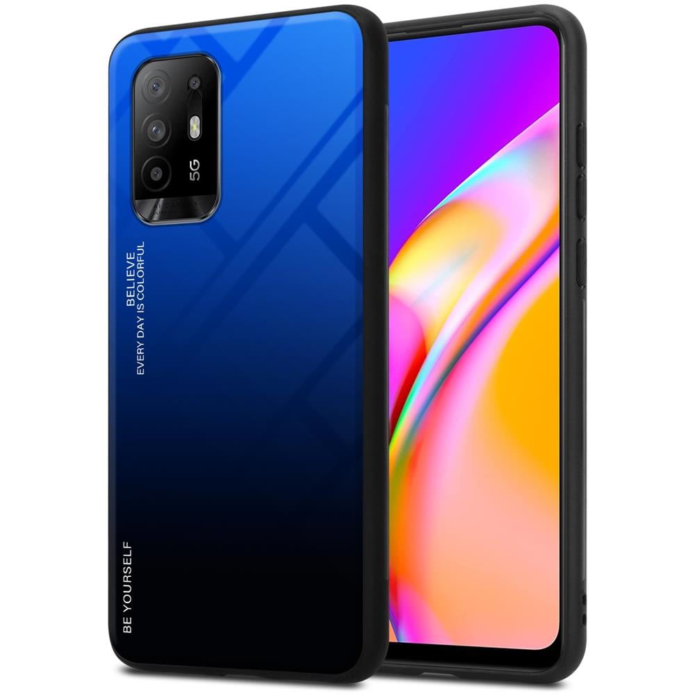 Custodia Compatibile Con Oppo A94 5g In Blu - Nero - Coperchio Protettivo Bicolore In Vetro Temperato E Silicone Tpu - Foto 1