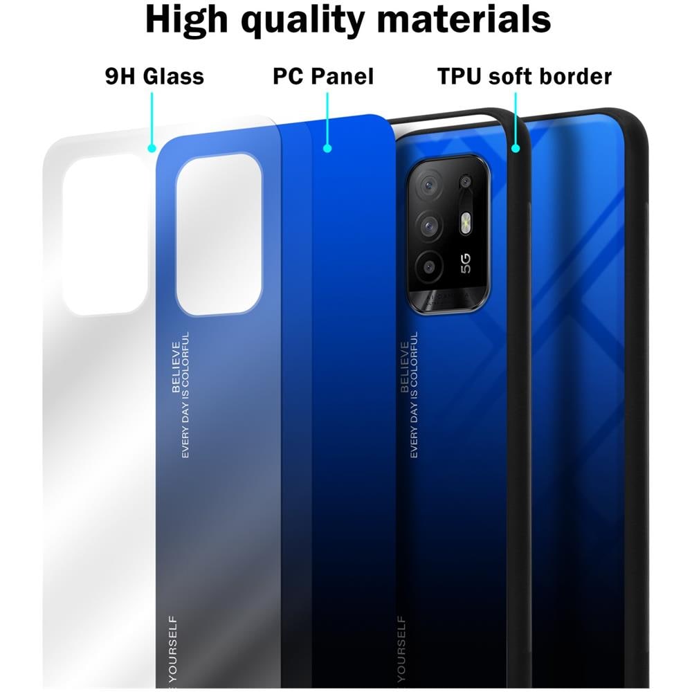 Custodia Compatibile Con Oppo A94 5g In Blu - Nero - Coperchio Protettivo Bicolore In Vetro Temperato E Silicone Tpu - Foto 6
