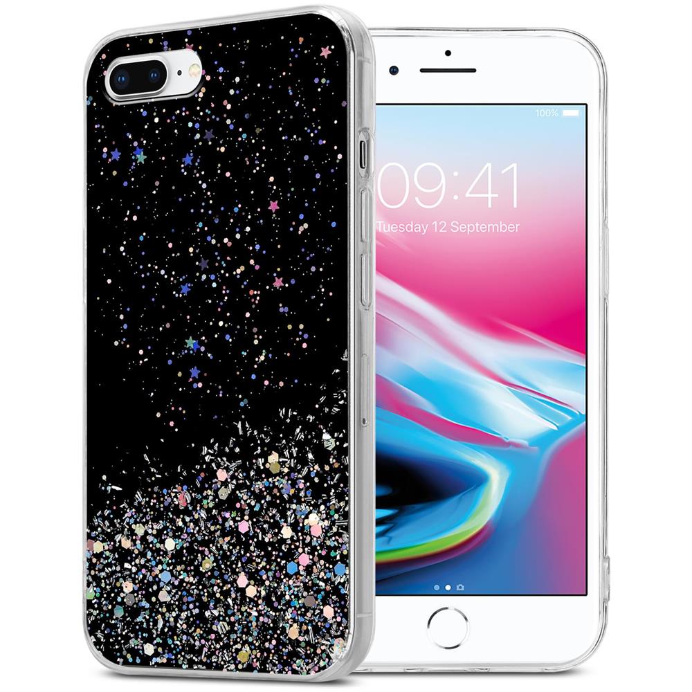 Custodia Compatibile Con Apple Iphone 7 Plus / 7s Plus / 8 Plus In Nero Con Glitter - Coperchio Protettivo In Silicone Tpu Flessibile Con Glitter Scintillanti - Foto 1
