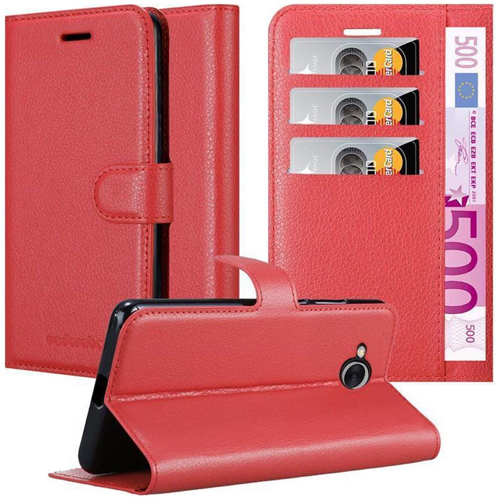 Custodia Compatibile Con Huawei Y6 2017 In Rosso Carminio - Coperchio Protettiva Con Chiusura Magnetica, Funzione Stand E Tasca Per Le Carte - Foto 1