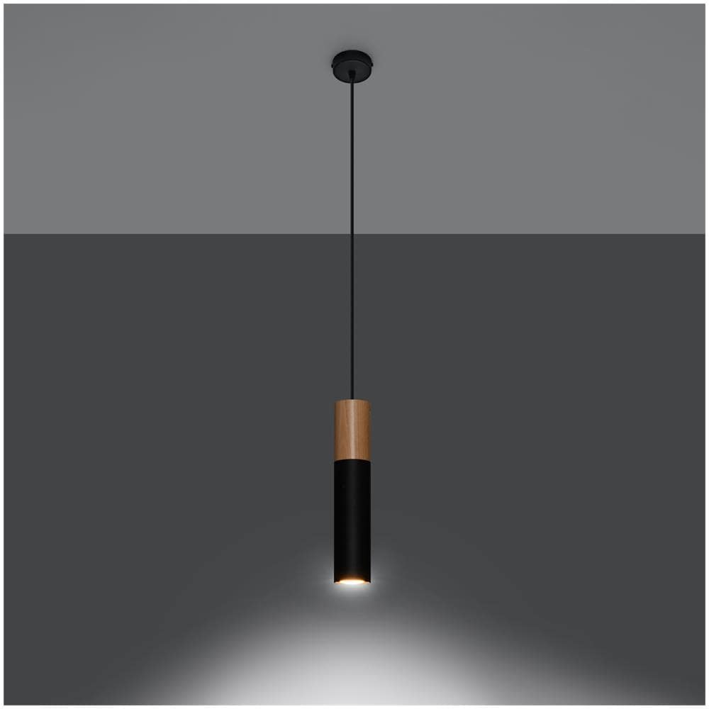 Lampada A Sospensione In Legno Pablo Nero 1050xø80 Mm Metallo - Foto 12