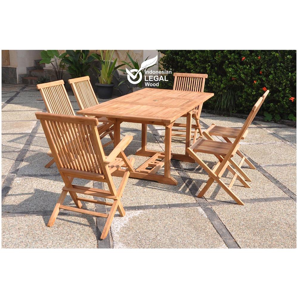 Tavolo Da Giardino Rettangolare 4 Sedie 2 Poltrone In Teak Kajang - Foto 1