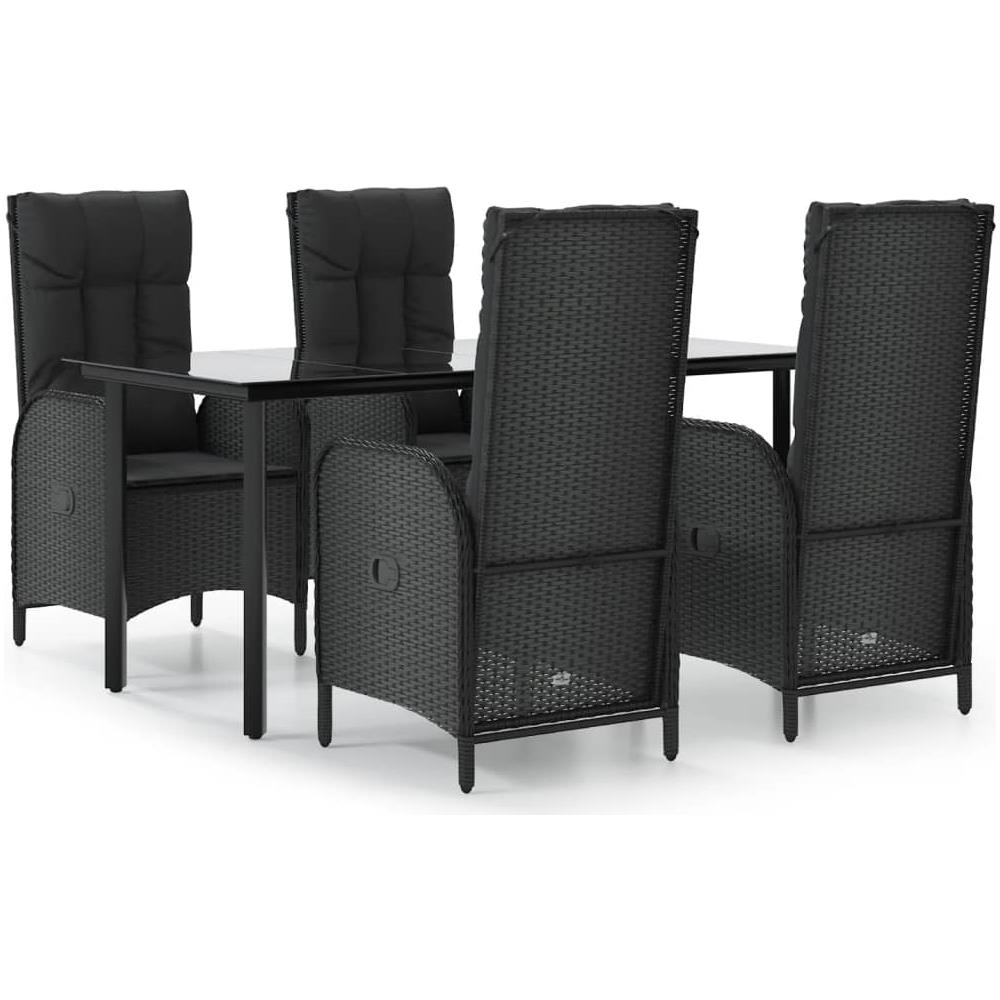 Set Da Pranzo Da Giardino 5 Pz Nero Con Cuscini In Polyrattan - Foto 2
