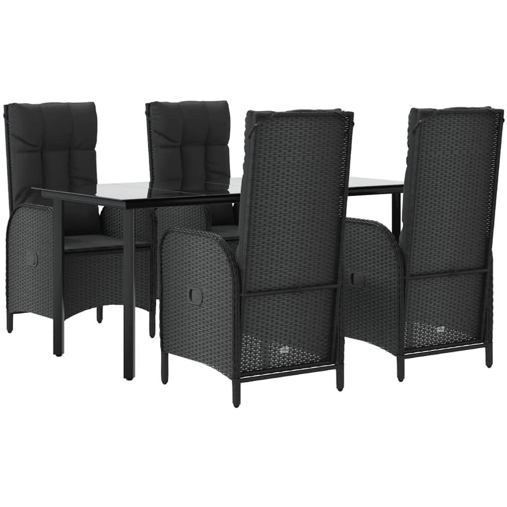 Set Da Pranzo Da Giardino 5 Pz Nero Con Cuscini In Polyrattan - Foto 3