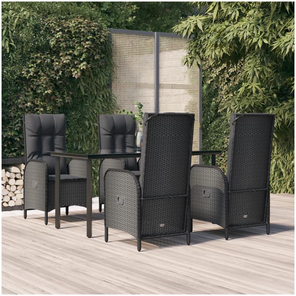 Set Da Pranzo Da Giardino 5 Pz Nero Con Cuscini In Polyrattan - Foto 1